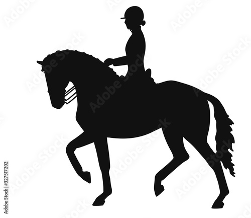 Vector silhouette of a rider on a horse performing a dressage test