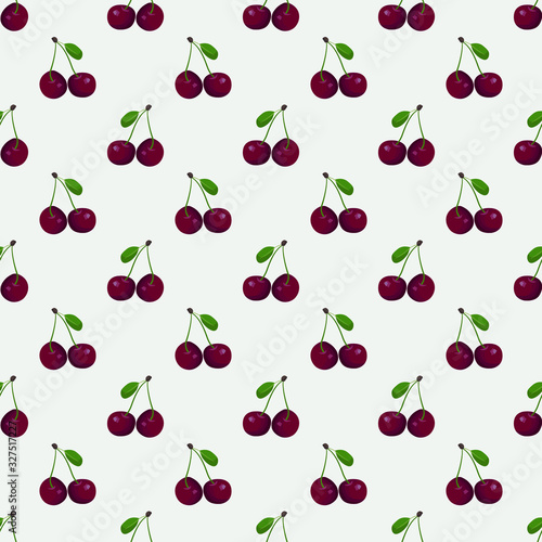 Vector seamless pattern with cherry; juicy fruits for fabric, wallpaper, packaging, textile, web design.