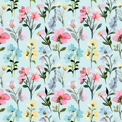 Stickers Vintage bloemen patronen Wilde veldbloemen aquarel romantisch  © Asrulaqroni