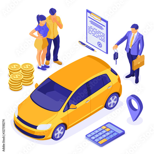 Sale Insurance Rental Sharing Car Isometric