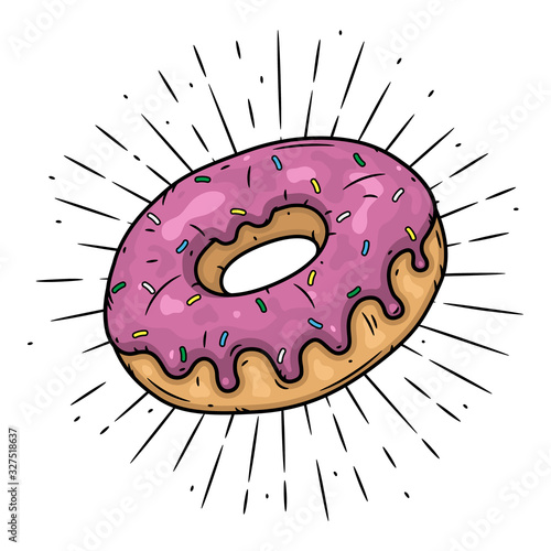 Donut with pink glaze. Donut with pink icing.