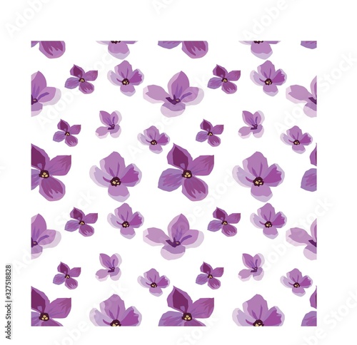 seamless patterns with flowers in pink and purple tones