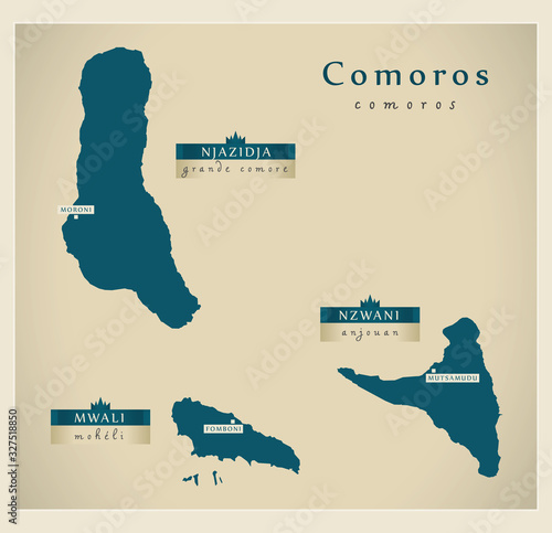 Modern Map - Comoros with islands and major cities photo