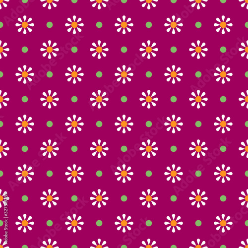 Chamomile geometric seamless pattern. Isolated daisy on burgundy background, abstract simple flower design. Modern minimal design. Vector illustration perfect for graphic design ,textiles, print etc.
