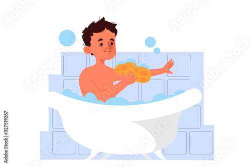 Little boy taking a bath