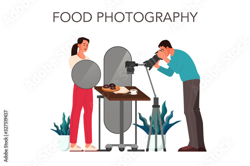 People taking photo of food with smartphone. Vector concept illustration