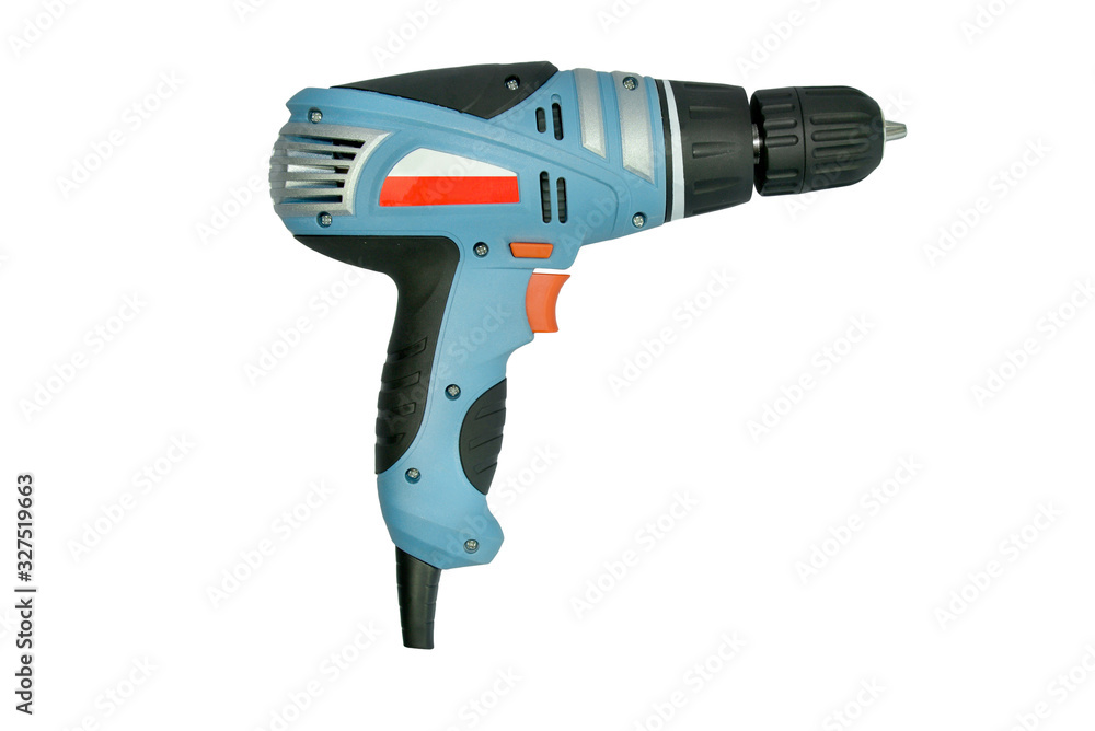 drill, screw gun with a cord of blue drill, screw gun with a cord of blue