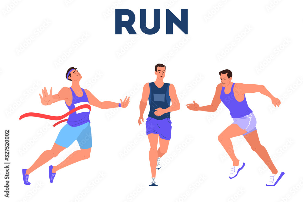 Fototapeta Vector illustration athlete sprinting. Running competition. Young professional