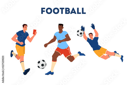 Soccer or football player running with ball. Goalkeeper catch the ball. © inspiring.team