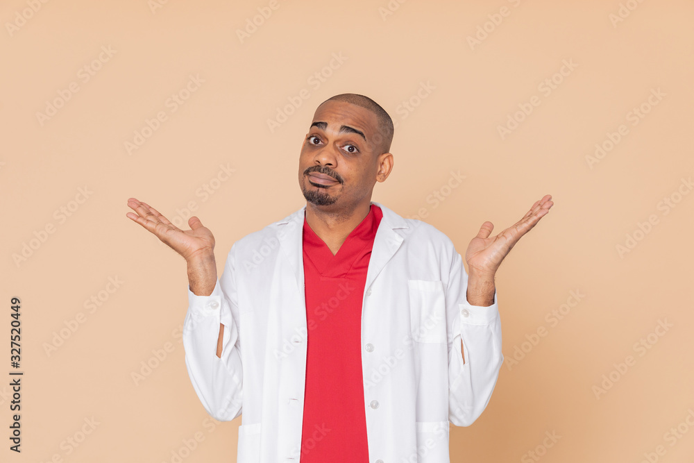 Worried doctor with a white lab coat Worried doctor with a white lab coat