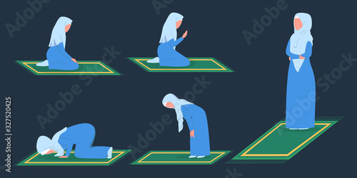 Muslim woman praying position. Woman in traditinal clothes doing