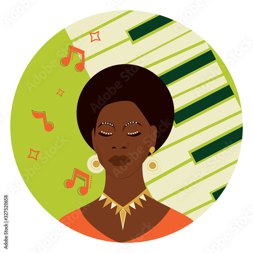 Black history month concept. Famous Afro American singer, photo