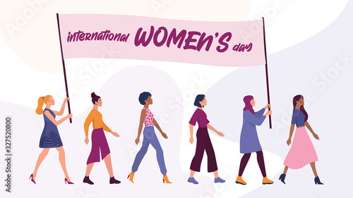 8 March Women's Day card or poster. Women of different race
