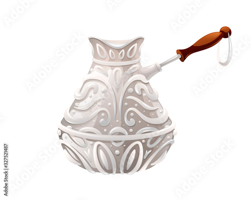 Silver metallic cezve for making fresh coffee