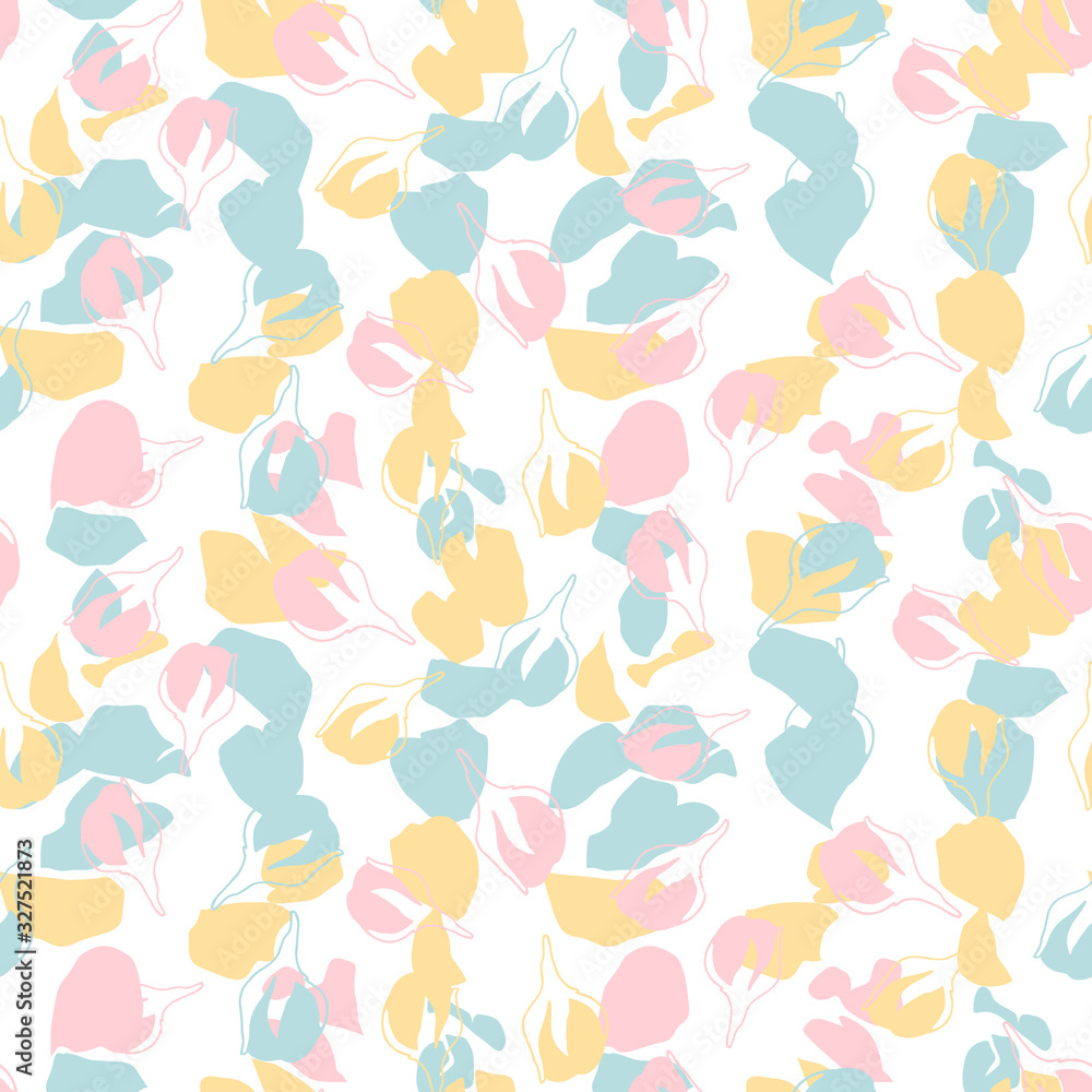 Apple of cherry blossom and leaves. Modern abstract vector seamless pattern with hand drawn elements Apple of cherry blossom and leaves. Modern abstract vector seamless pattern with hand drawn elements