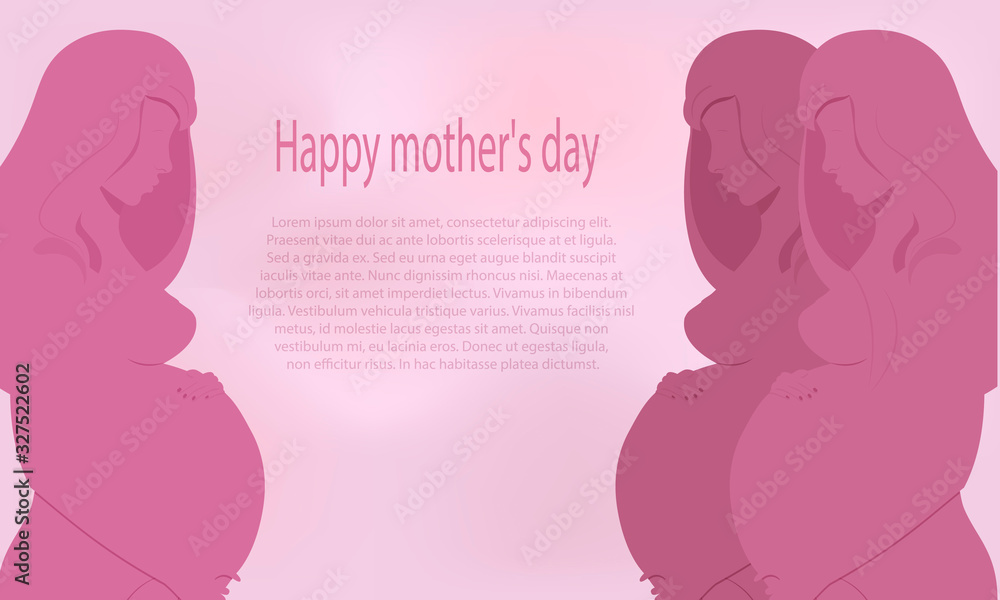 A banner with the silhouettes of three pregnant women tenderly hugging their belly. Vector. Flat cartoon style. It can be used as a greeting card to design a site about pregnant women. A banner with the silhouettes of three pregnant women tenderly hugging their belly. Vector. Flat cartoon style. It can be used as a greeting card to design a site about pregnant women.