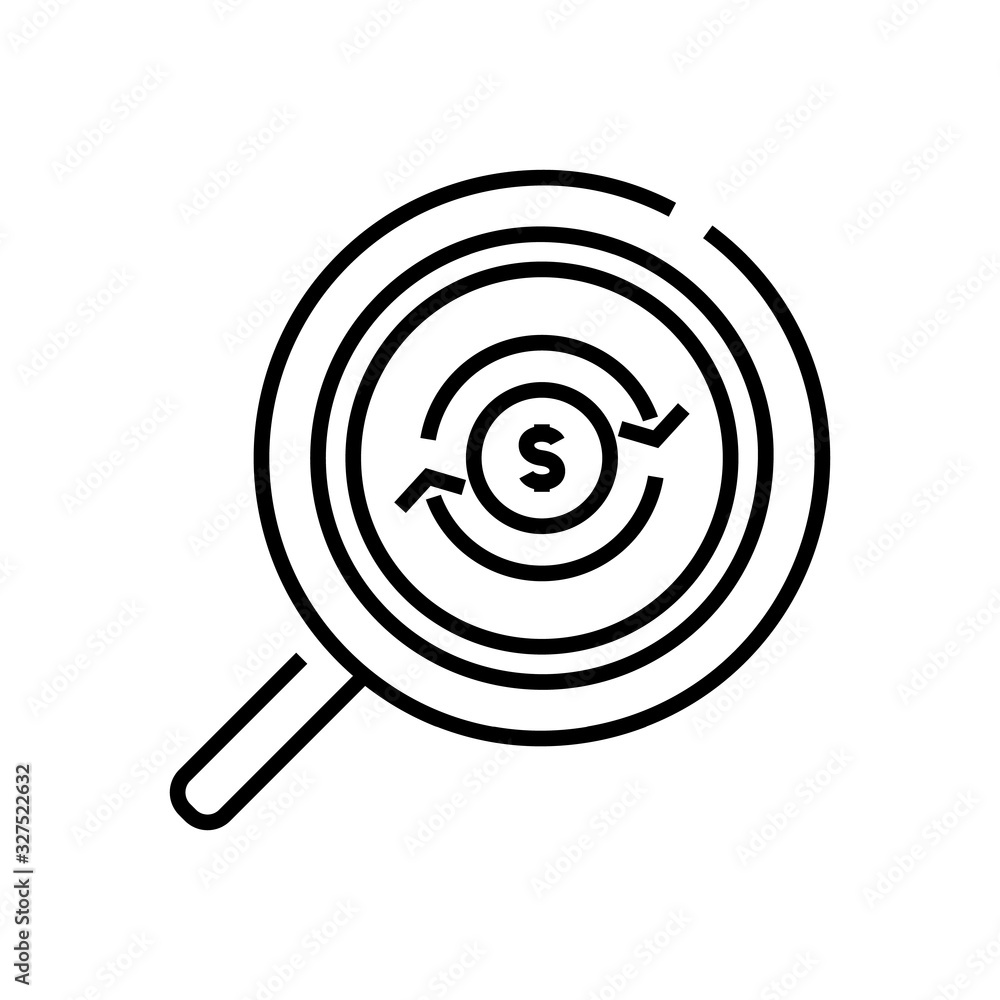 Searching money line icon, concept sign, outline vector illustration, linear symbol. Searching money line icon, concept sign, outline vector illustration, linear symbol.