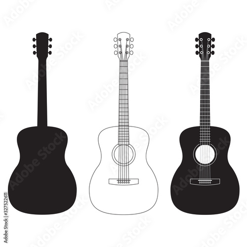 Acoustic guitar set. Music instrument silhouettes. Vector illustration.