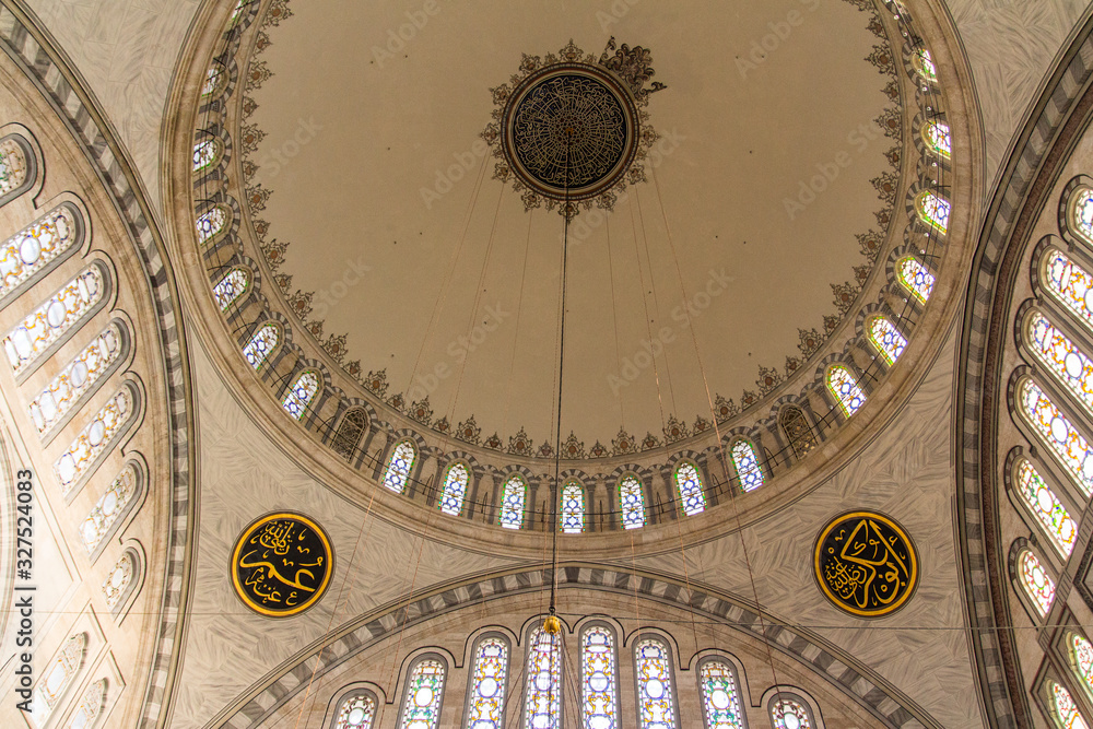 The interior of the historic Nuruosmaniye Mosque in Istanbul. Turkey