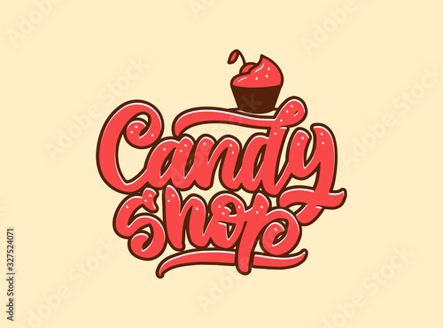 Candy emblem and logo. Sweet shop badge, sticker on light coloured background isolated
