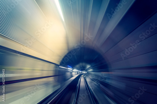 Blurred dynamic landscape of Sydney city, urban subway tunnel
