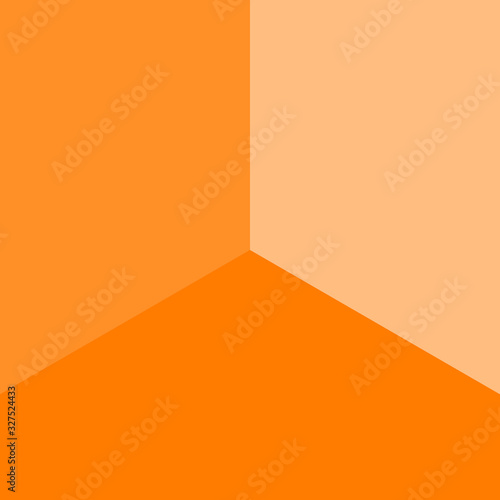 Empty corner of the room with orange walls and floor, different shades of walls and floor, vector illustration