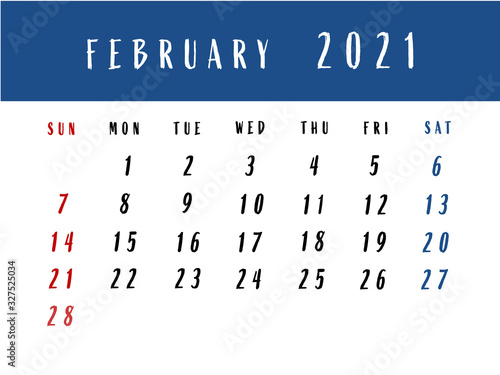 Calendar for February 2021. Illustration.