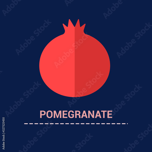 Pomegranate flat color icon. Silhouette symbol on black background. Red garnet half filled. Vector illustration
