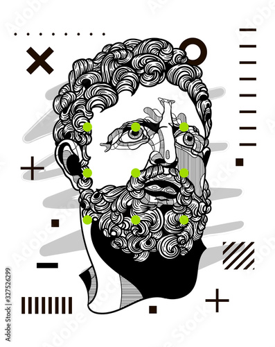 Hercules portrait sculpture. Modern geometric style with dots.