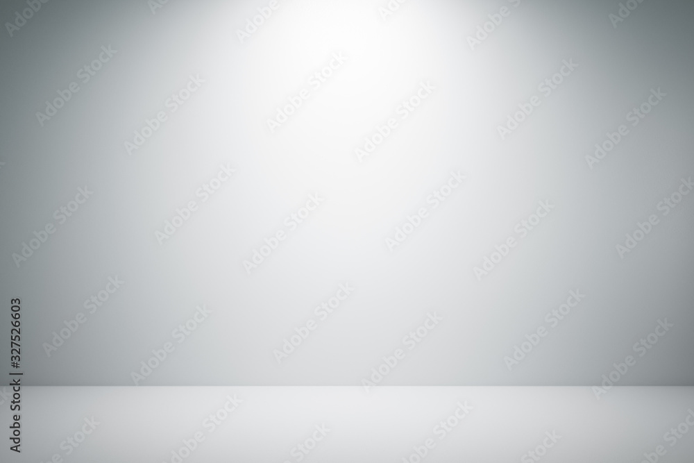 Front view of interior room with blank white concrete wall Front view of interior room with blank white concrete wall