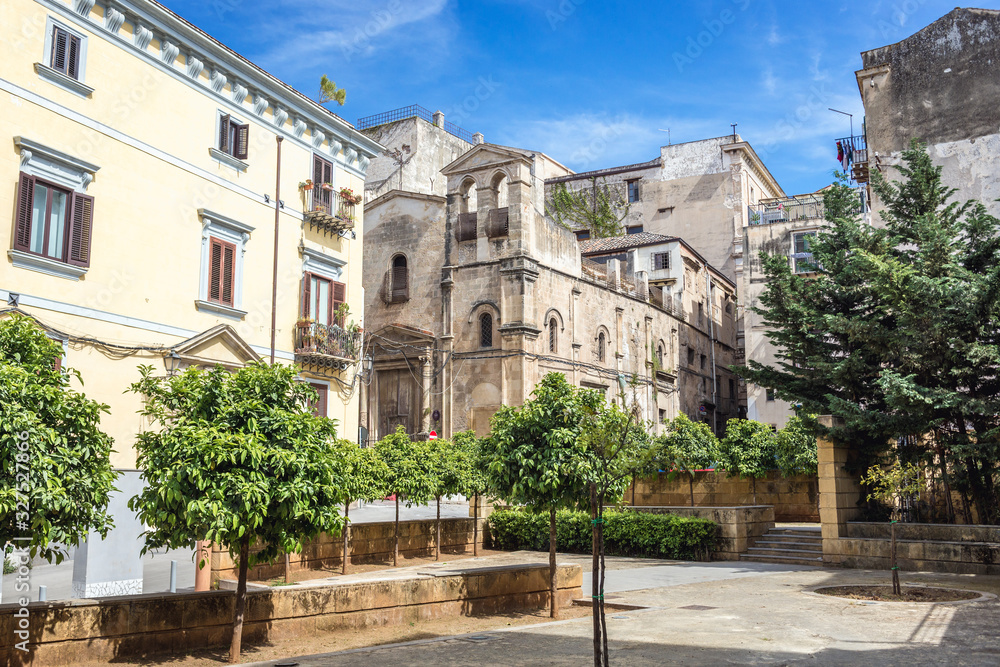 Small square with Roman Catholic church of .Sant Agata alla Guilla in historic part of Palermo, Sicily Island in Italy