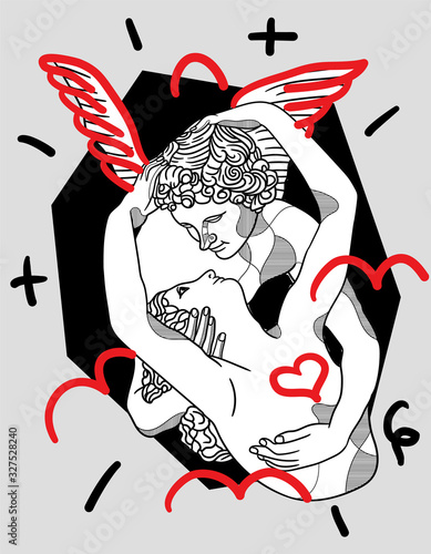 Cupids kiss sculpture. Crazy red style.