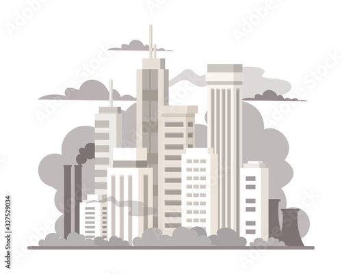 Big city air pollution colorful flat vector illustration