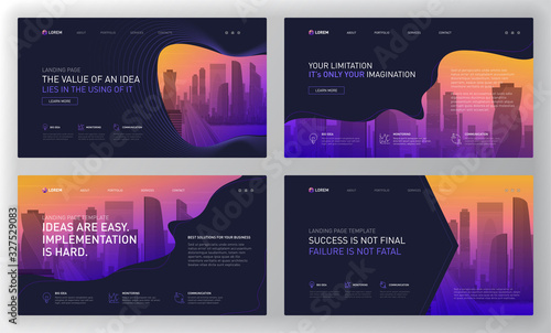 Landing page templates set for business website. Modern web page design concept layout for website. Vector illustration. Brochure cover, banner, slide, powerpoint template..