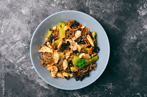 Soba Noodles with Chicken and Vegetables, Tasty Meal photo