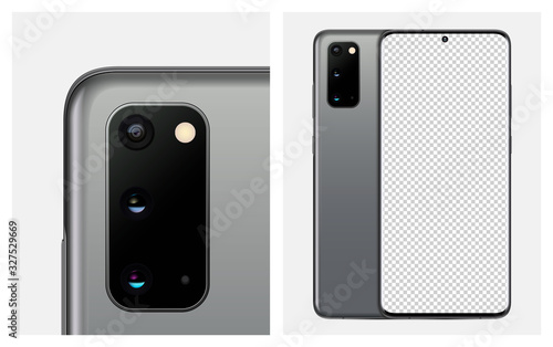 Mock-up smartphone Gray color. Back side smartphone with camera and blank screen smartphone for your design. Vector illustration EPS10