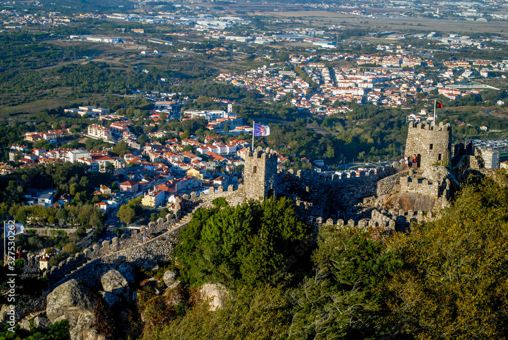 Beautiful view of a small town from the castle on the mountain