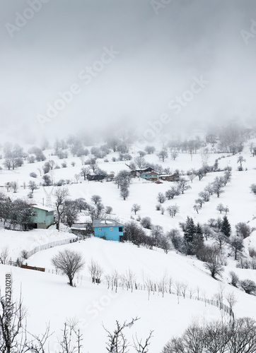 Winter snow village landscape. Mountain valley village on winter snow scene. Savsat/artvin/turkey © murat