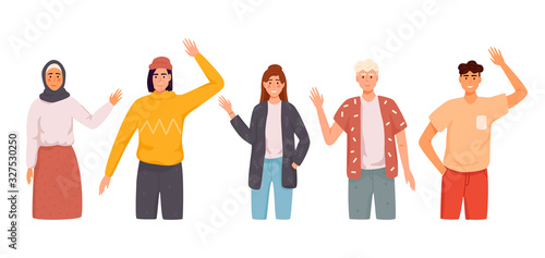 Different nations representatives waving hand. 