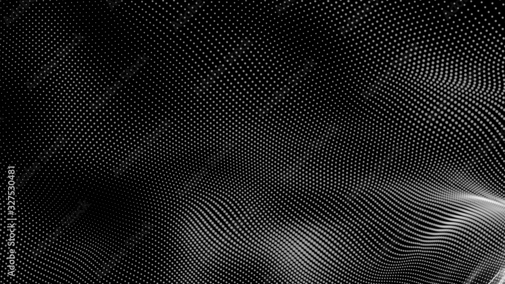 Dot white black wave technology texture background. Abstract big data digital concept. 3d rendering.