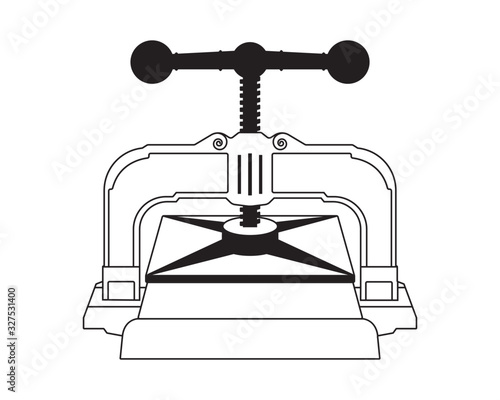 Antique bookbinding press vector logo illustration isolated on white background - letterpress emboss