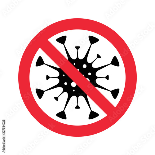 Virus Icon with Red Prohibit Sign. Stop coronavirus, 2019-nCoV. Coronavirus danger and public health risk disease and flu outbreak or coronaviruses influenza as dangerous. Coronavirus outbreak.