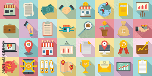 Franchise icons set. Flat set of franchise vector icons for web design