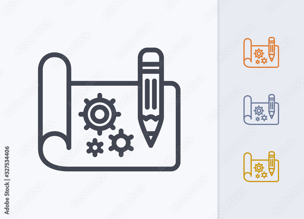 Plans And Gears - Pastel Stroke Icons Plans And Gears - Pastel Stroke Icons