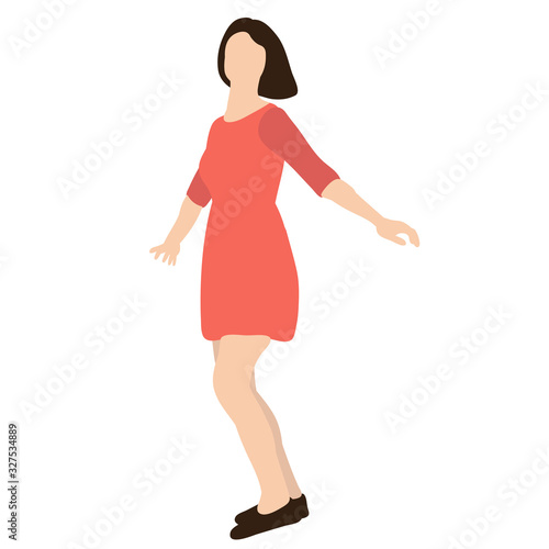 vector, isolated, flat style woman, girl rejoices