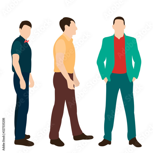 vector, isolated, in a flat style men, guys are standing