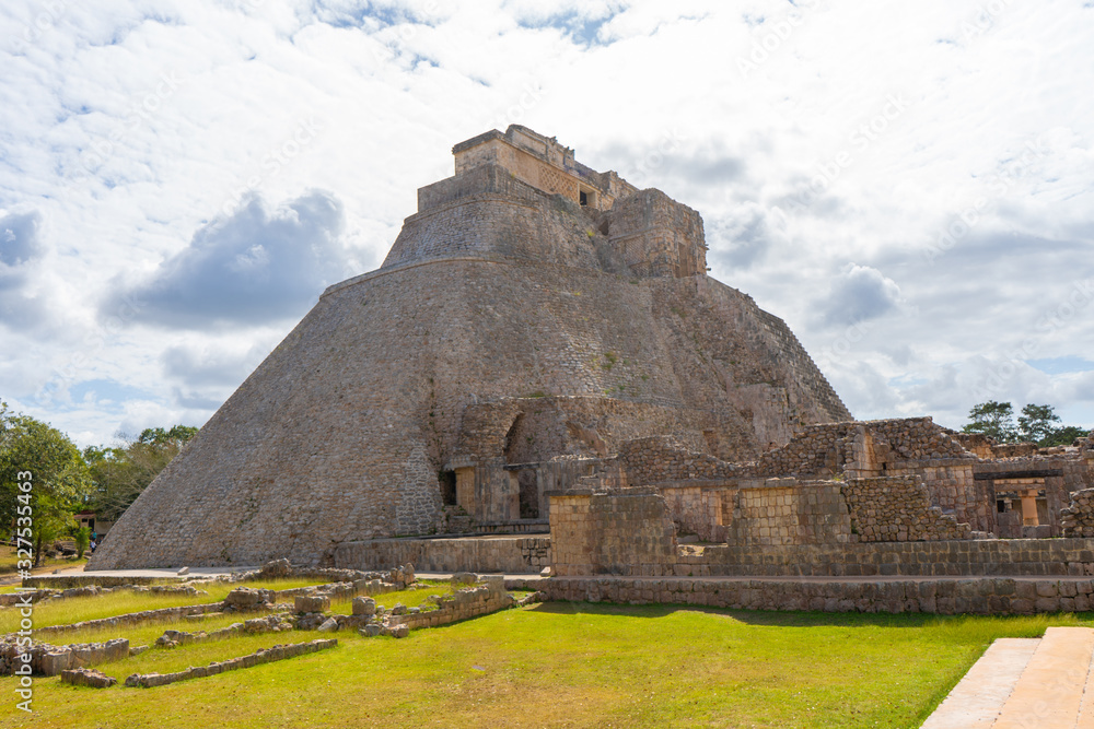 The Adivino (the Pyramid of the Magician or the Pyramid of the Dwarf). Uxmal an ancient Maya city of the classical period. Travel photo. Yucatan. Mexico.