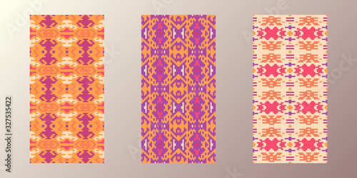 3 seamless patterns. Navajo style. Vector retro design for cards, invitations, flyers, textile, fashion prints. Colorful backgrounds.