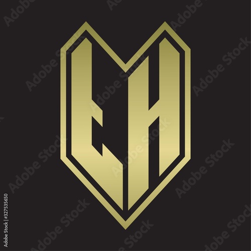 TH Logo monogram with emblem line style isolated on gold colors