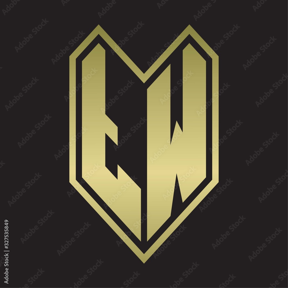 TW Logo monogram with emblem line style isolated on gold colors TW Logo monogram with emblem line style isolated on gold colors